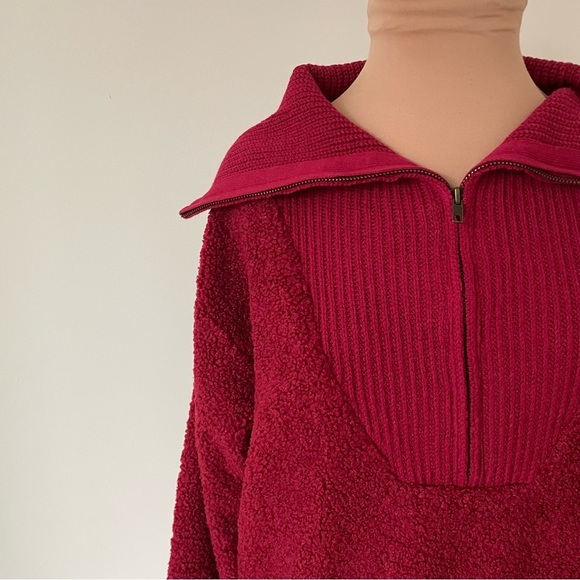 Anthropologie Dolan Left Coast Sherpa Quarter-Zip Pullover Red Sweater NWT Sz S - Picture 9 of 12